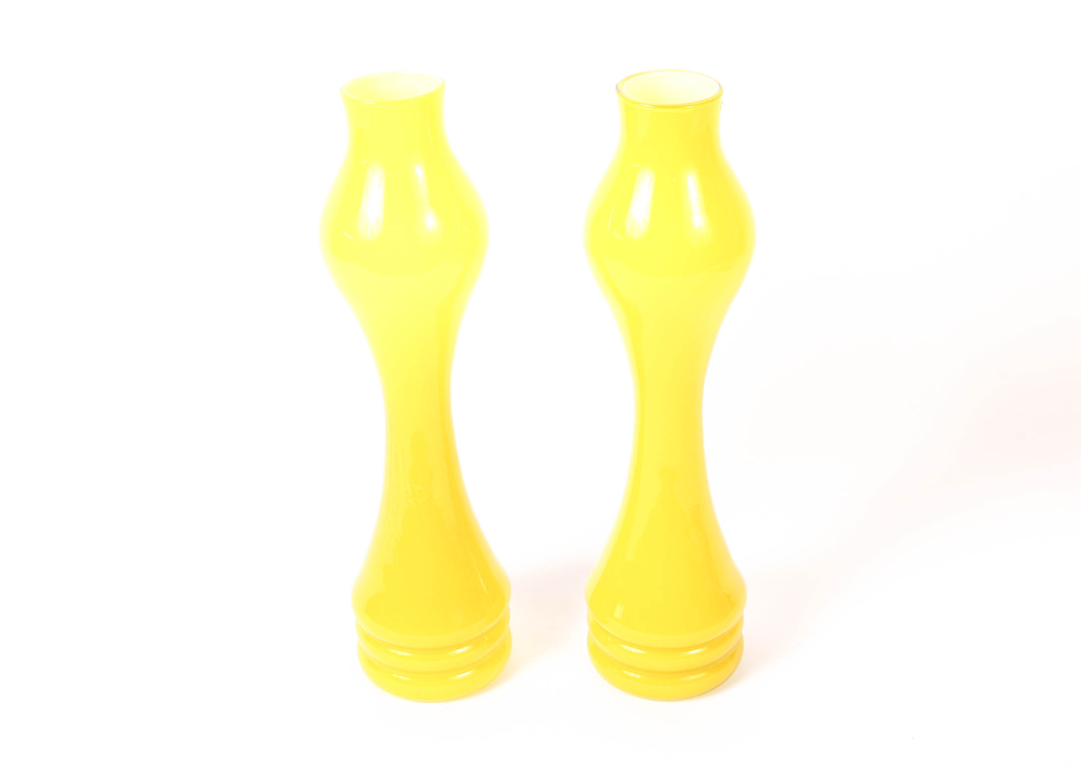 Vintage Yellow Murano Glass Matching Vases