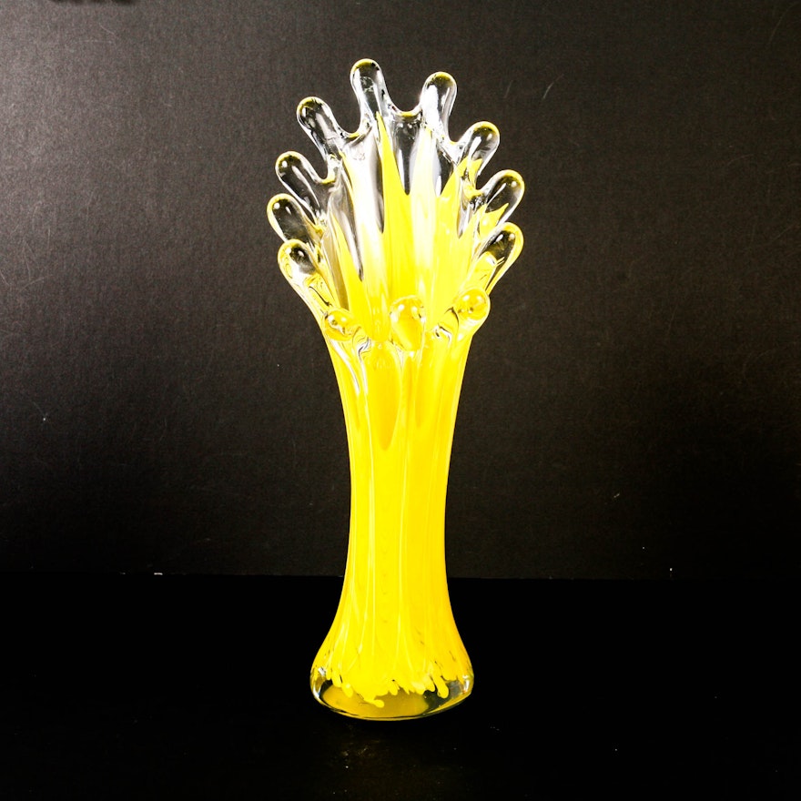 Vintage Yellow Murano Swung Glass Vase