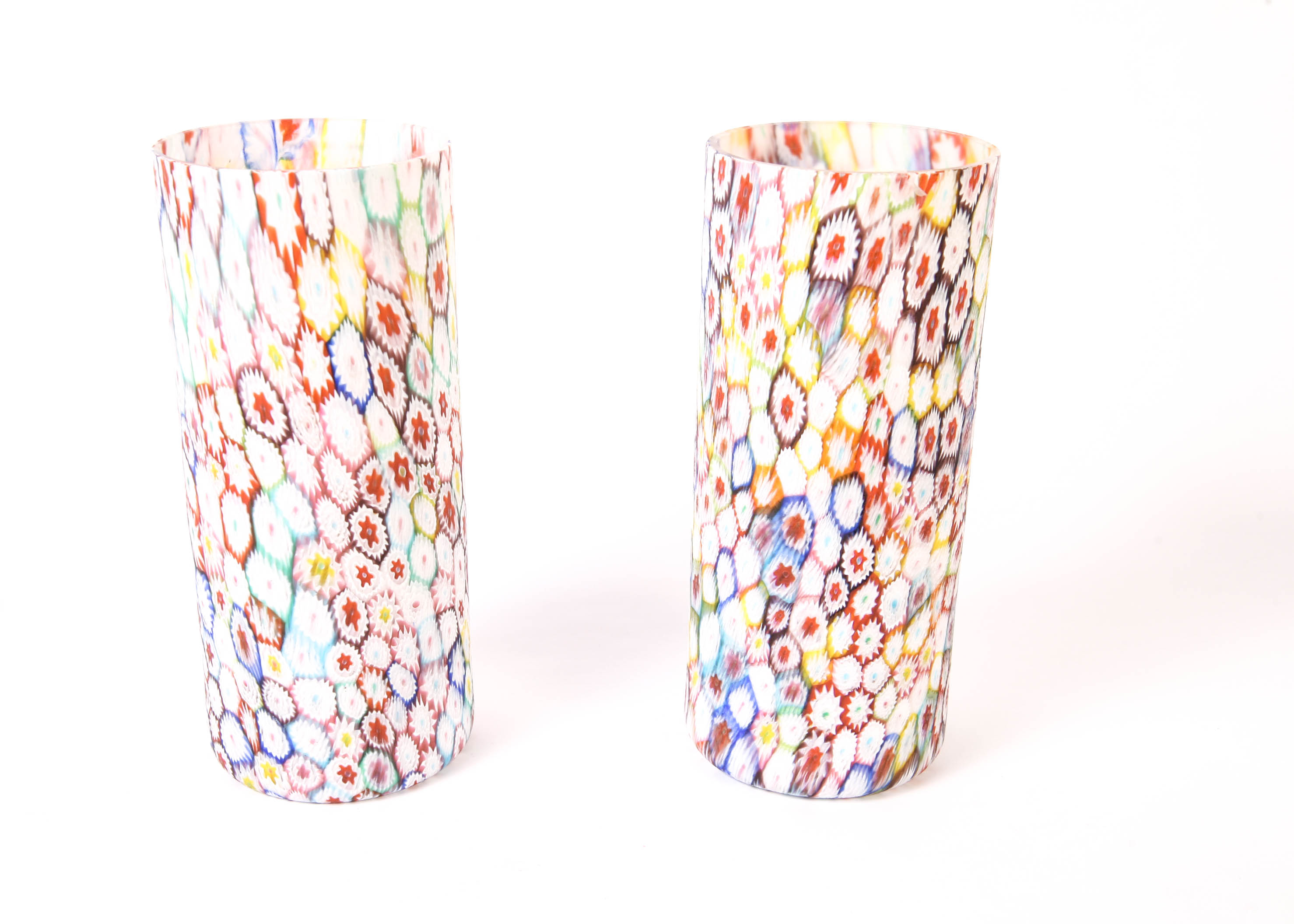 Two Vintage Murano Millefiori Glass Vases