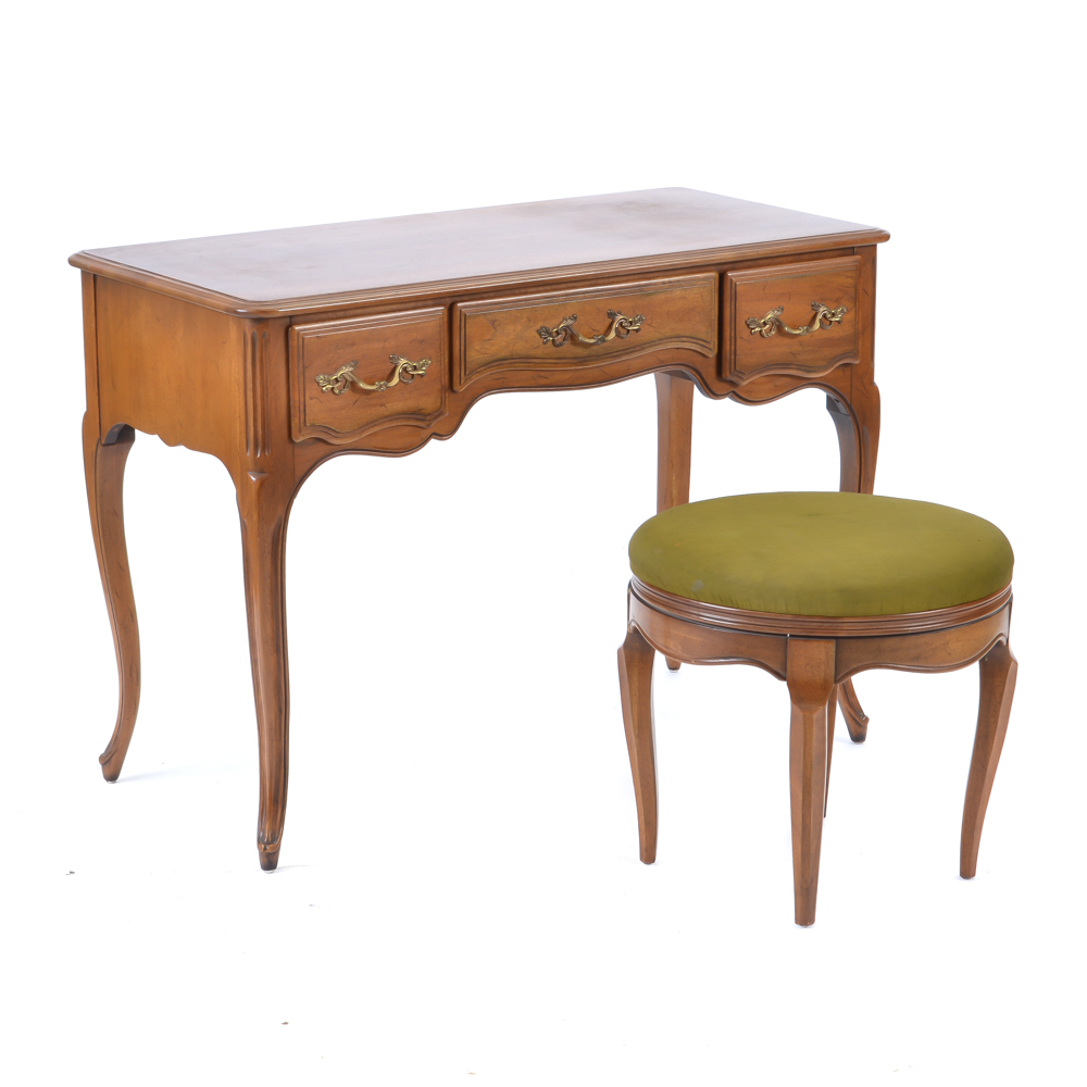 Davis Cabinet Company Walnut Vanity Desk and Swivel Chair