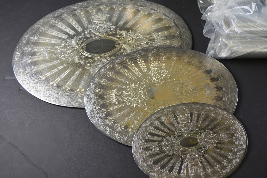 Silver Plated Trumpet Vases Center PIece, Trivets and Silent Butler