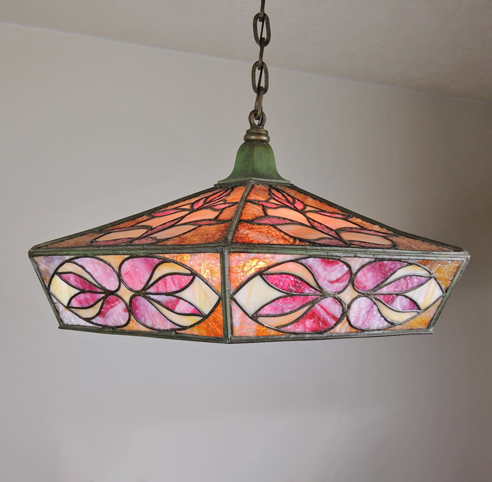 Antique Floral Stained Glass Hanging Lamp