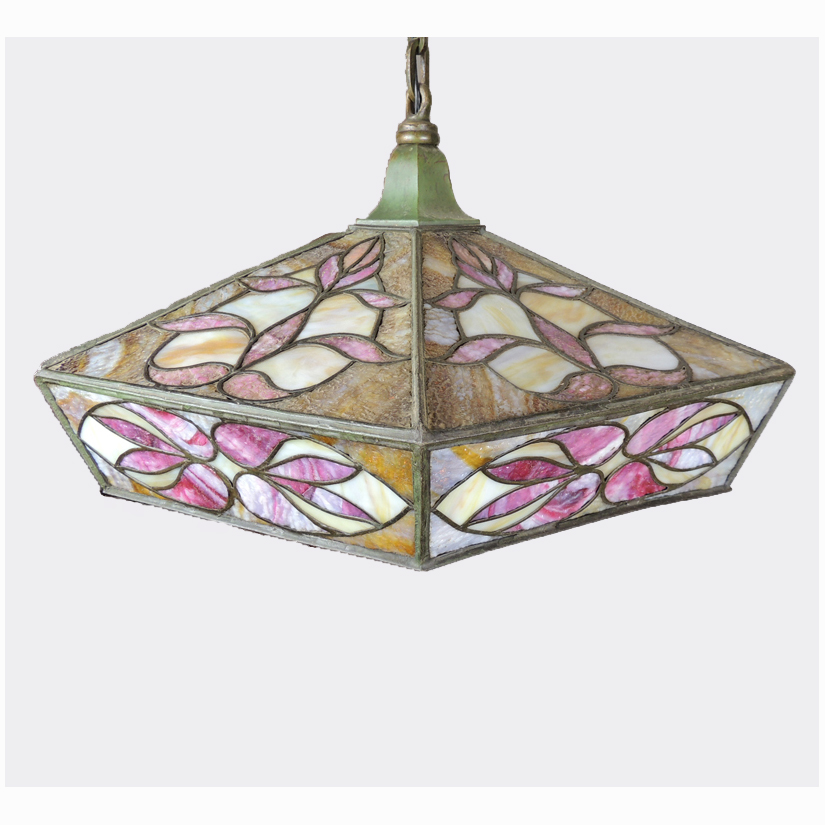 Antique Floral Stained Glass Hanging Lamp