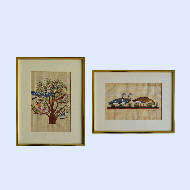 Pair of Signed Egyptian Paintings on Papyrus