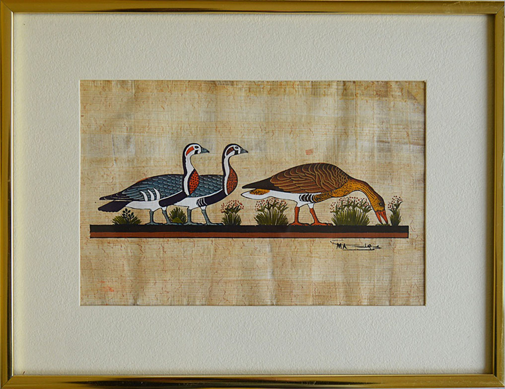 Pair of Signed Egyptian Paintings on Papyrus