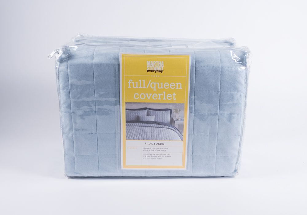 Blue Quilted Suede Look Bedding Set