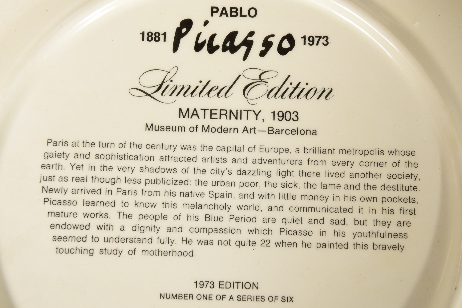 Limited Edition Porcelain Picasso Plate