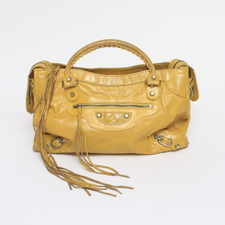 Balenciaga Twiggy Yellow Leather Handbag