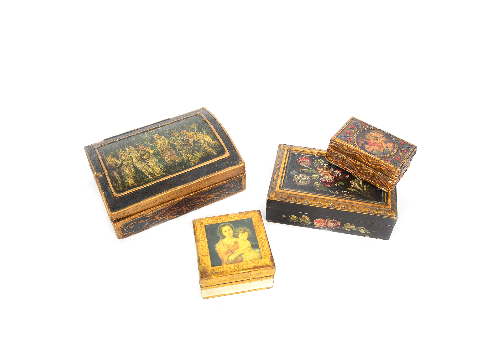 Collection of Hand Painted Wooden Jewelry Boxes