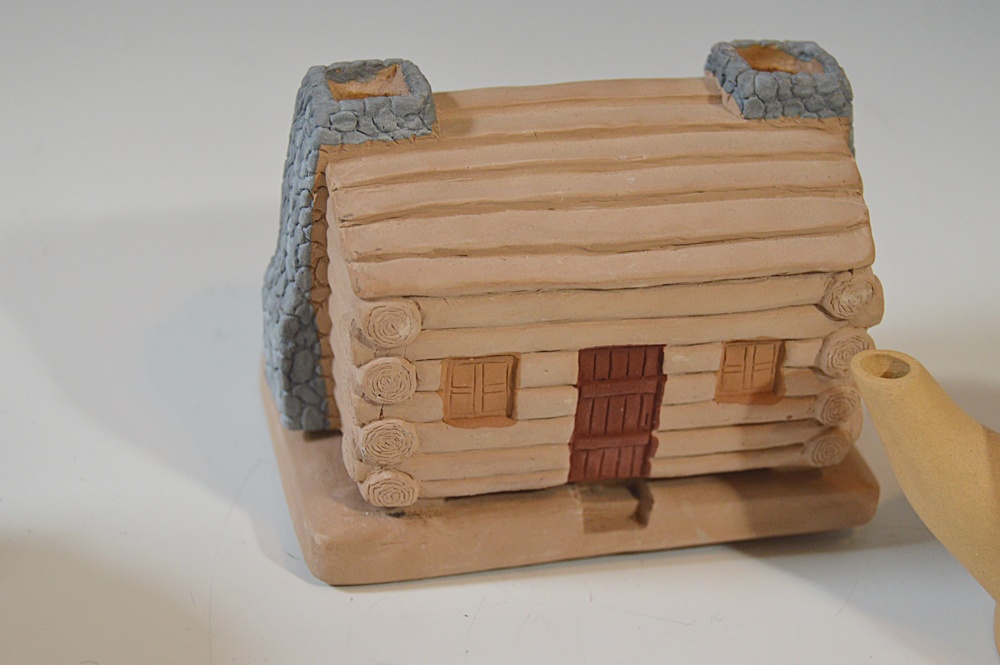 Bisque Pottery Tea Set, Bisque Cabin and Ceramic Vegetable Salt and Pepper