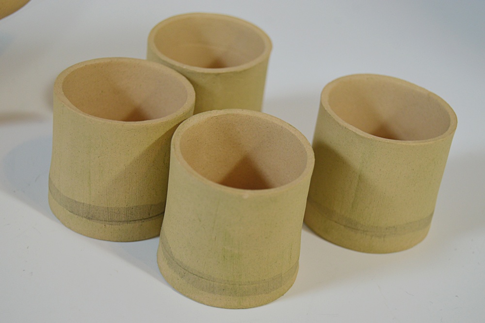 Bisque Pottery Tea Set, Bisque Cabin and Ceramic Vegetable Salt and Pepper