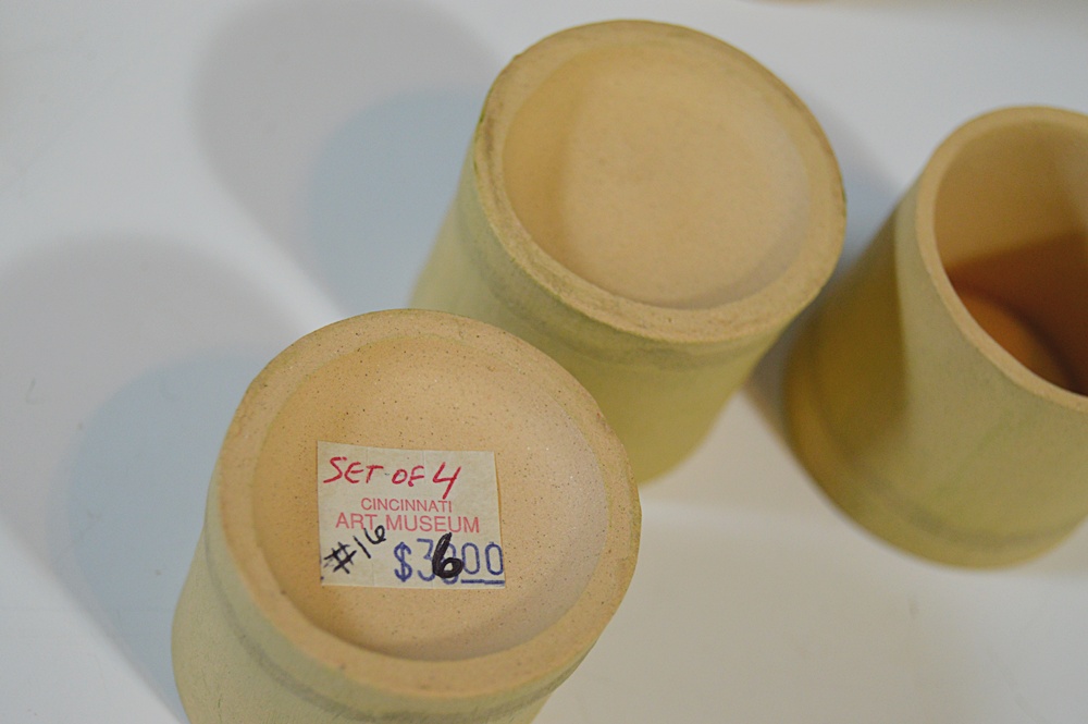 Bisque Pottery Tea Set, Bisque Cabin and Ceramic Vegetable Salt and Pepper