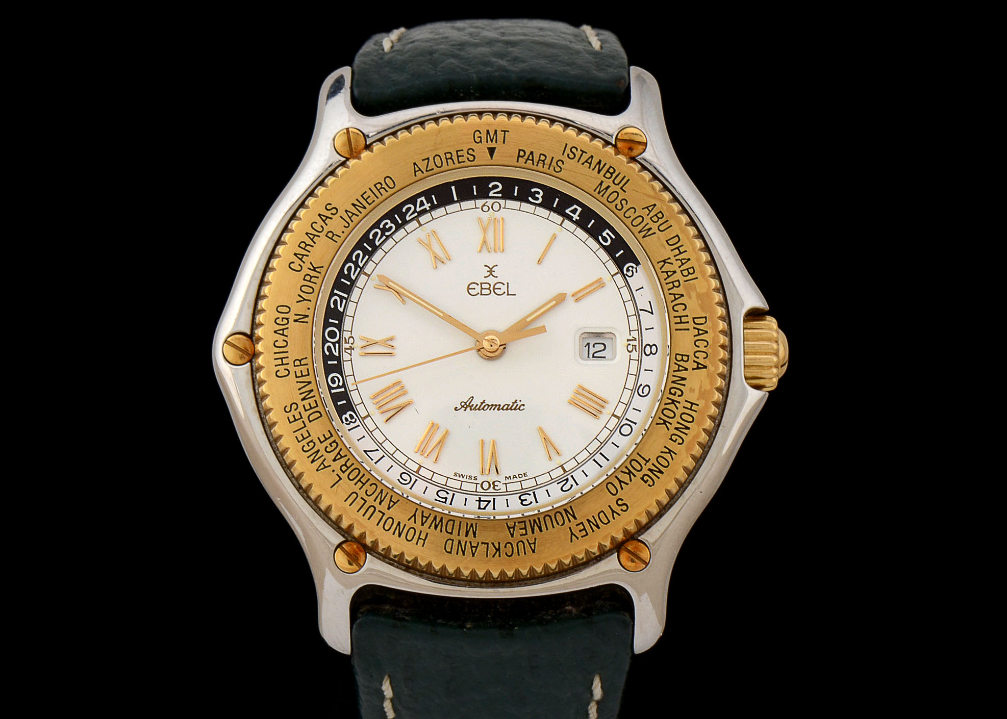 Ebel Voyager Automatic Wrist Watch with Dark Green Leather Band