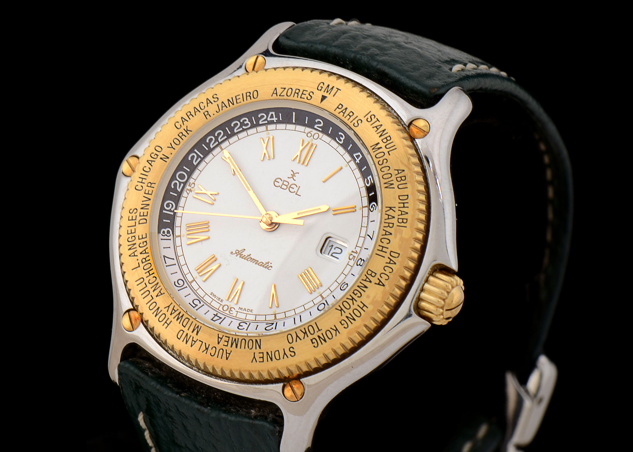 Ebel Voyager Automatic Wrist Watch with Dark Green Leather Band