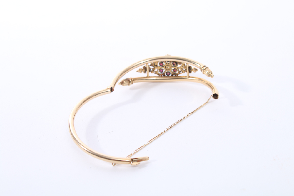 14K Gold Ruby and Pearl Bracelet