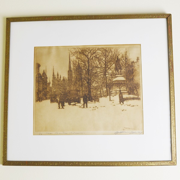 E.T. Hurley Signed "Piatt Park" Sepia Etching