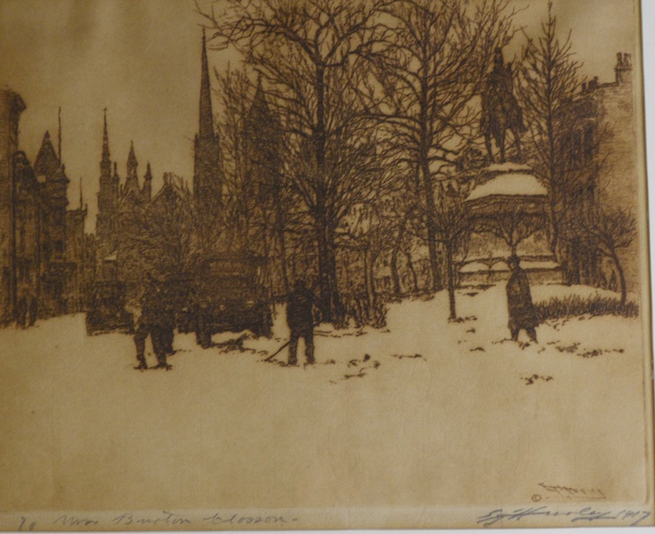 E.T. Hurley Signed "Piatt Park" Sepia Etching