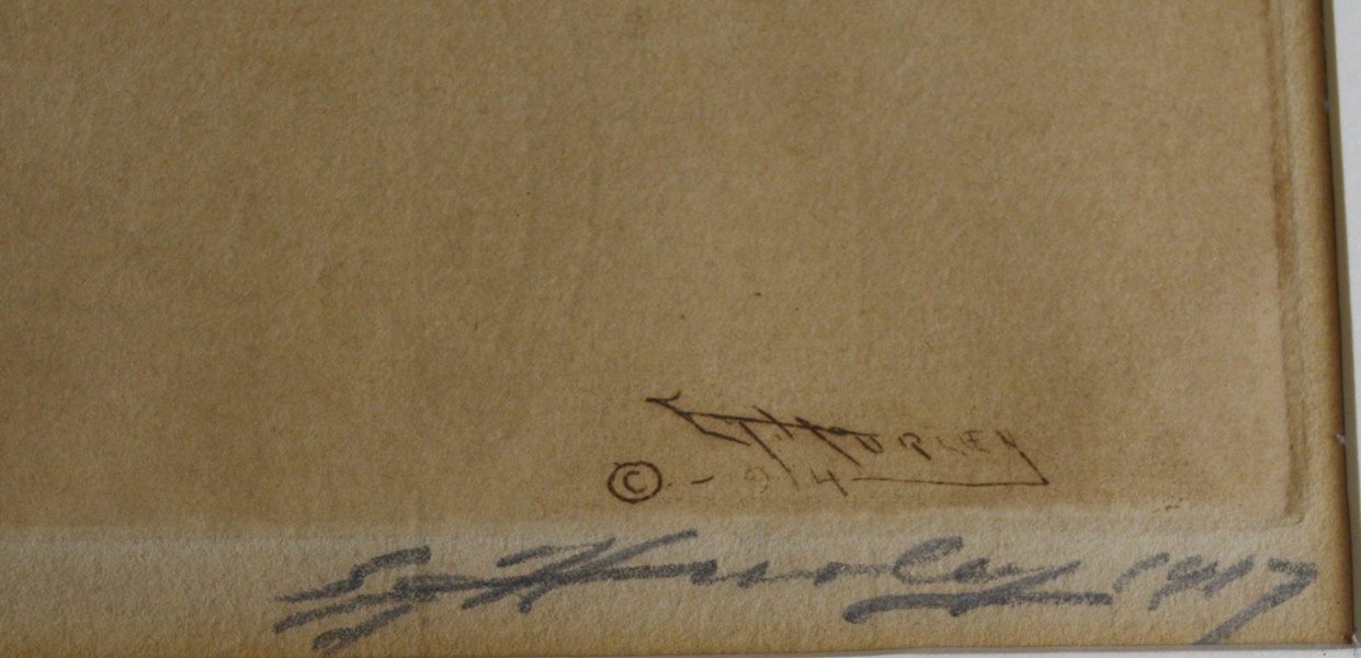 E.T. Hurley Signed "Piatt Park" Sepia Etching