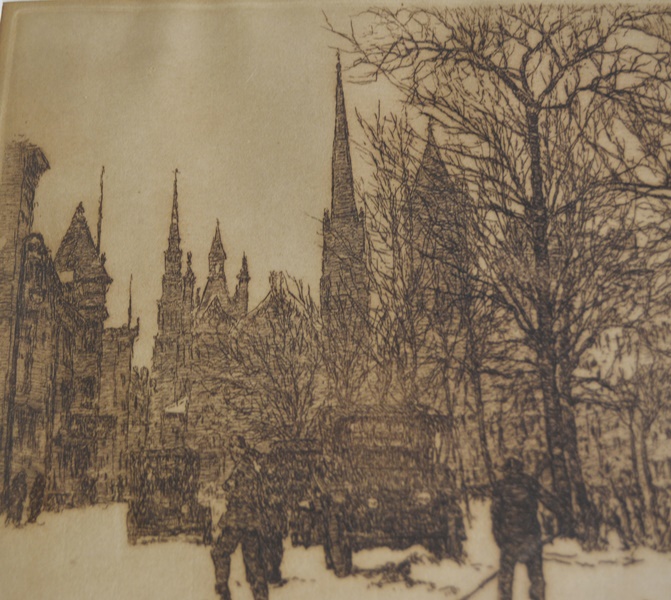 E.T. Hurley Signed "Piatt Park" Sepia Etching