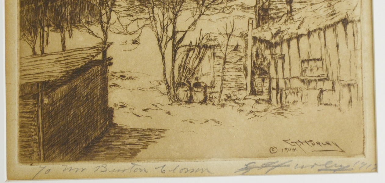 E.T. Hurley Signed "Suspension Bridge, Cincinnati" Sepia Etching