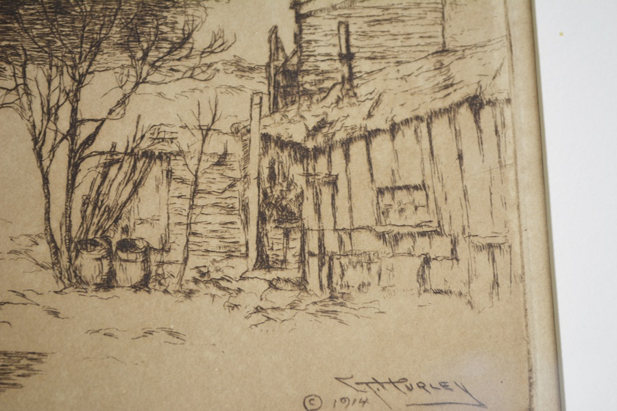 E.T. Hurley Signed "Suspension Bridge, Cincinnati" Sepia Etching