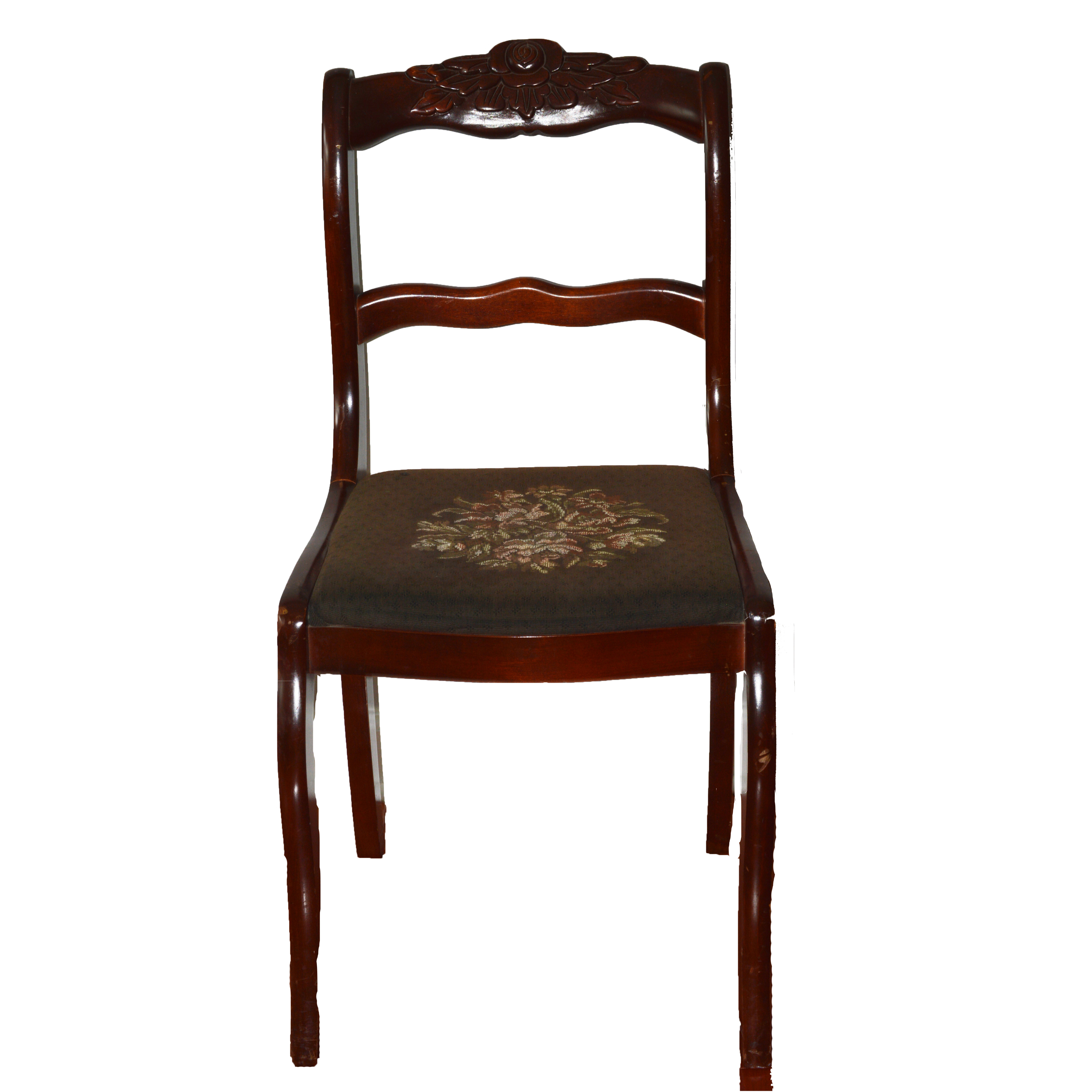 Queen Anne Style Oak Wood Upholstered Chair