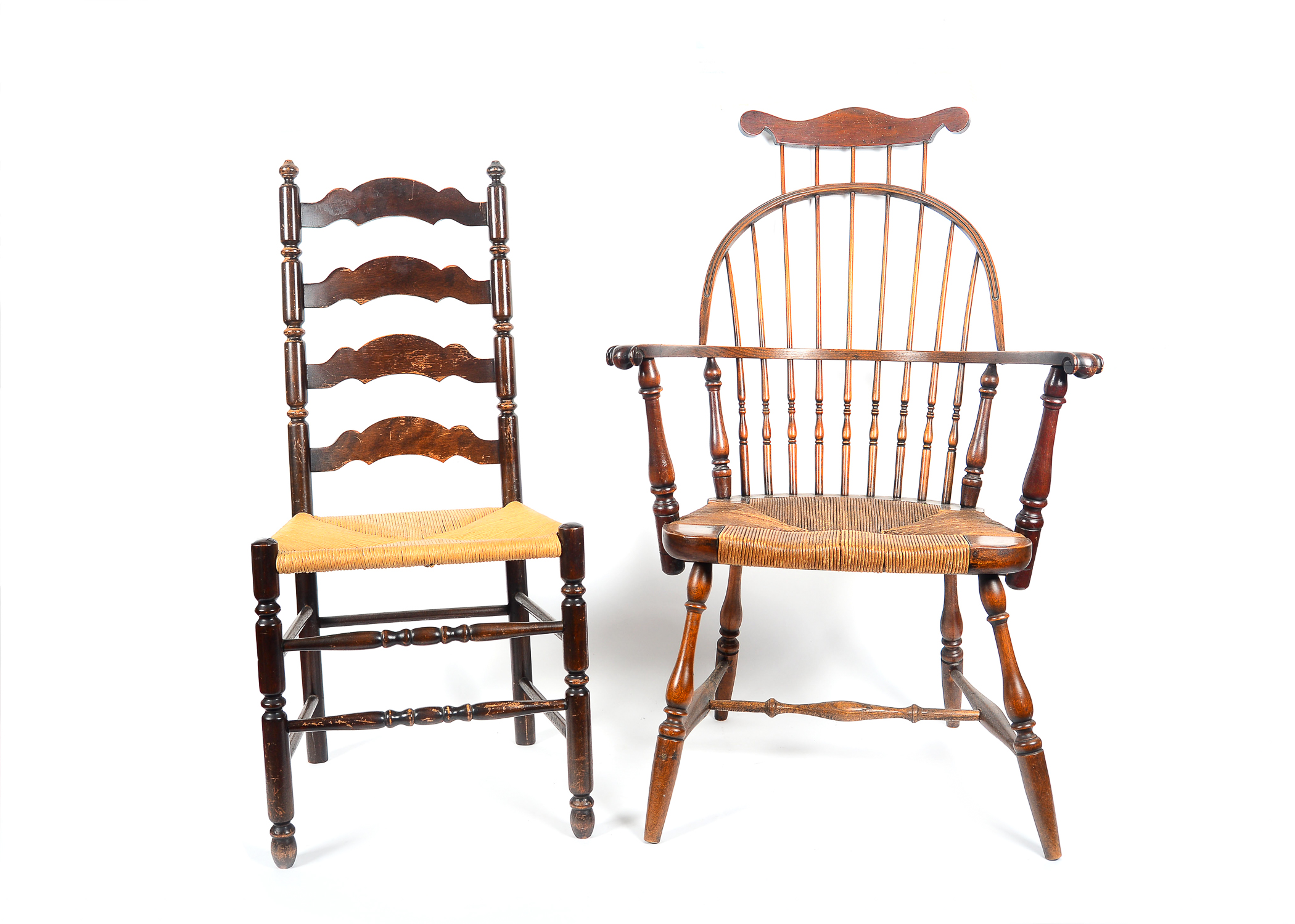 Two Vintage Rush Seat Chairs