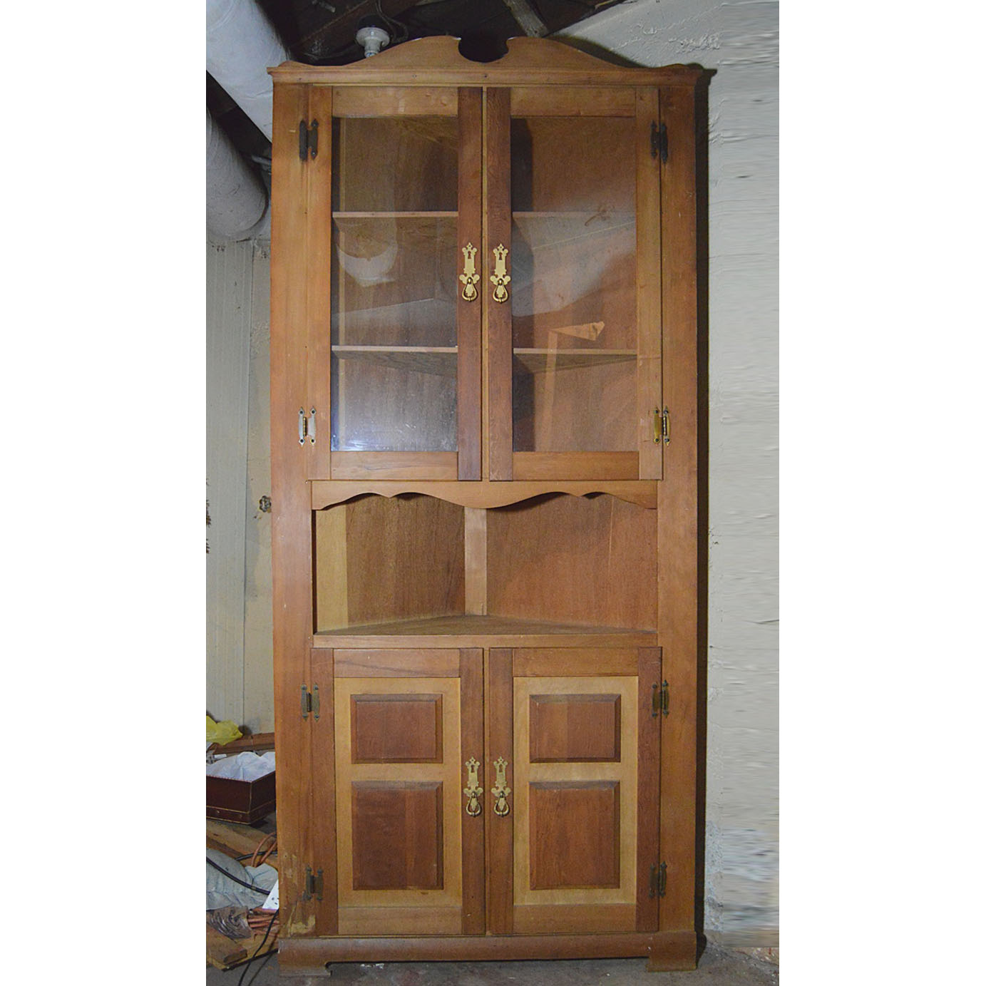 Colonial Style Pine and Poplar Corner Cupboard