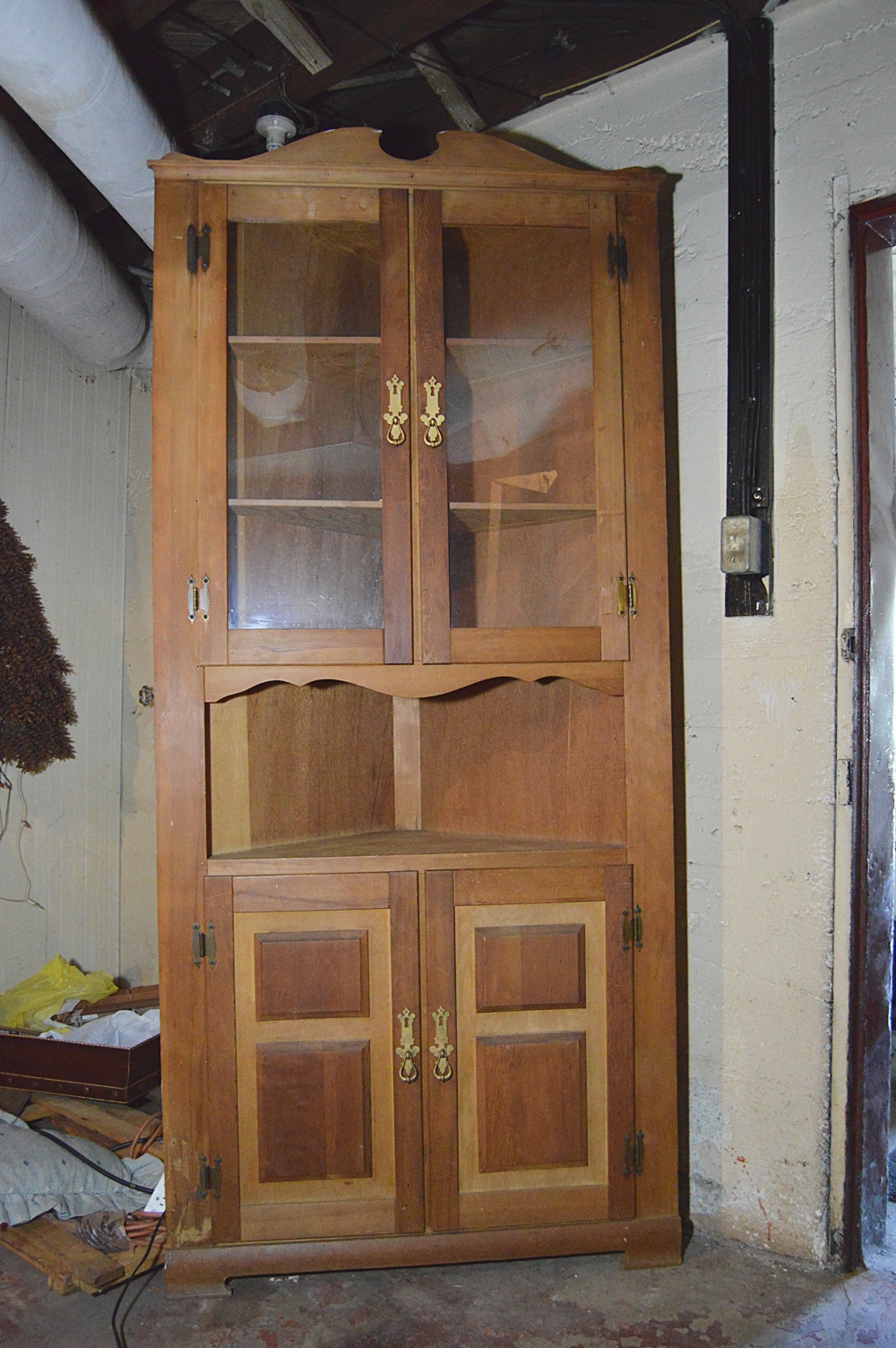 Colonial Style Pine and Poplar Corner Cupboard