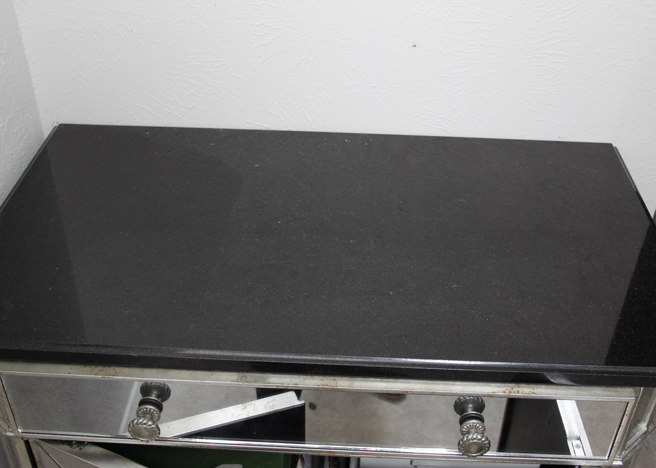 Mirrored Nightstand with Black Granite Top