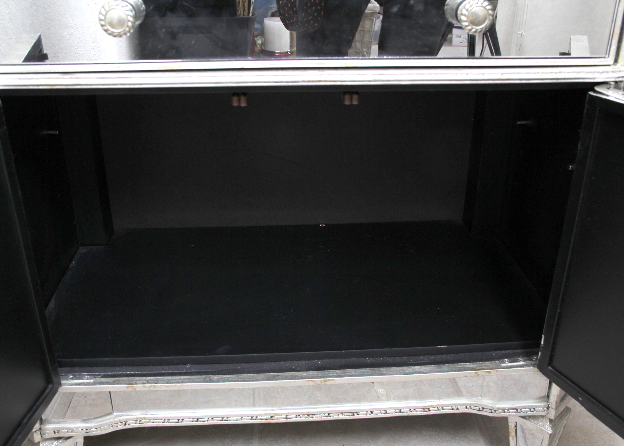Mirrored Nightstand with Black Granite Top