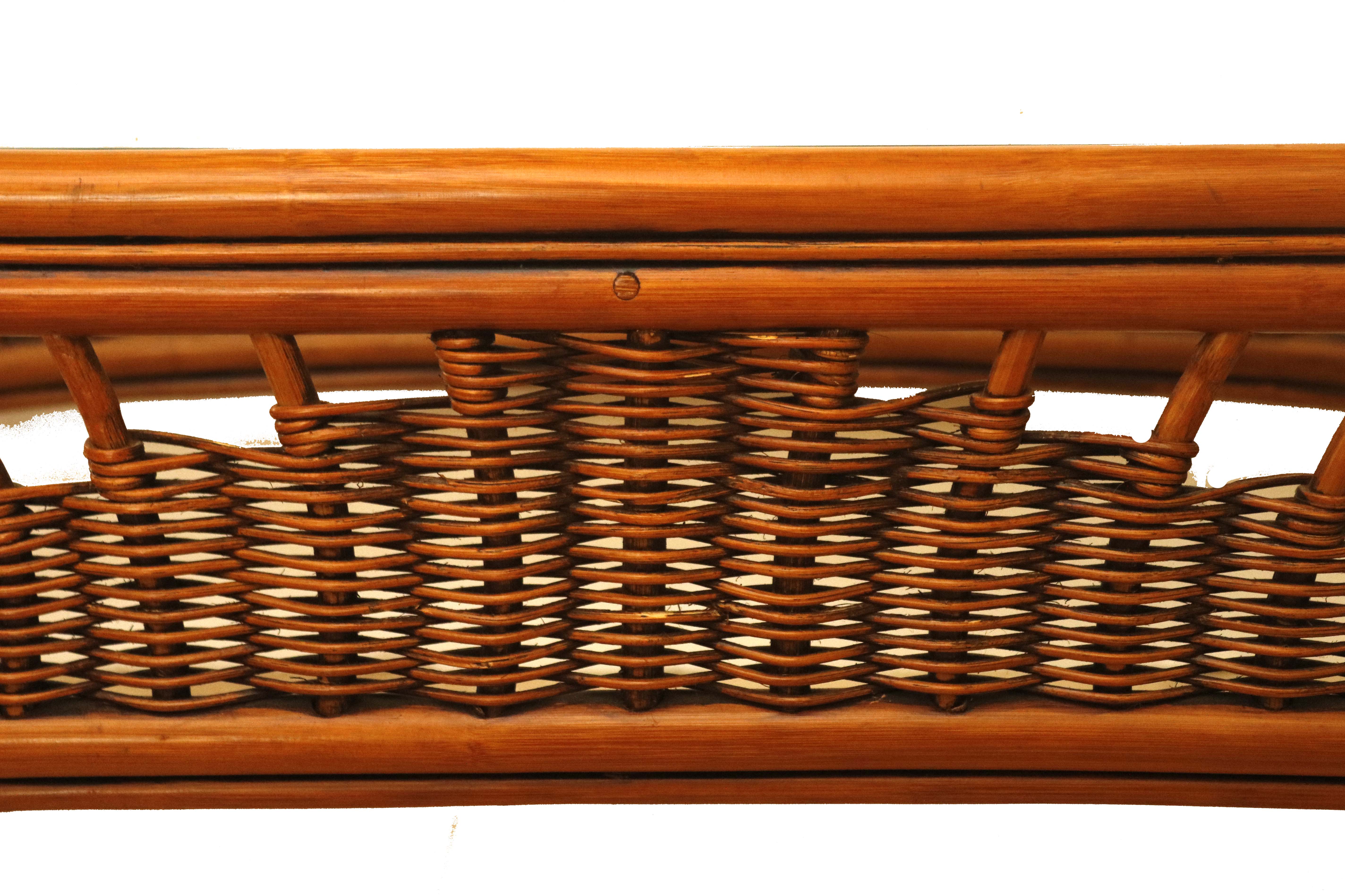 Leader's Bamboo and Rattan Wicker-Woven Glass Top Coffee Table