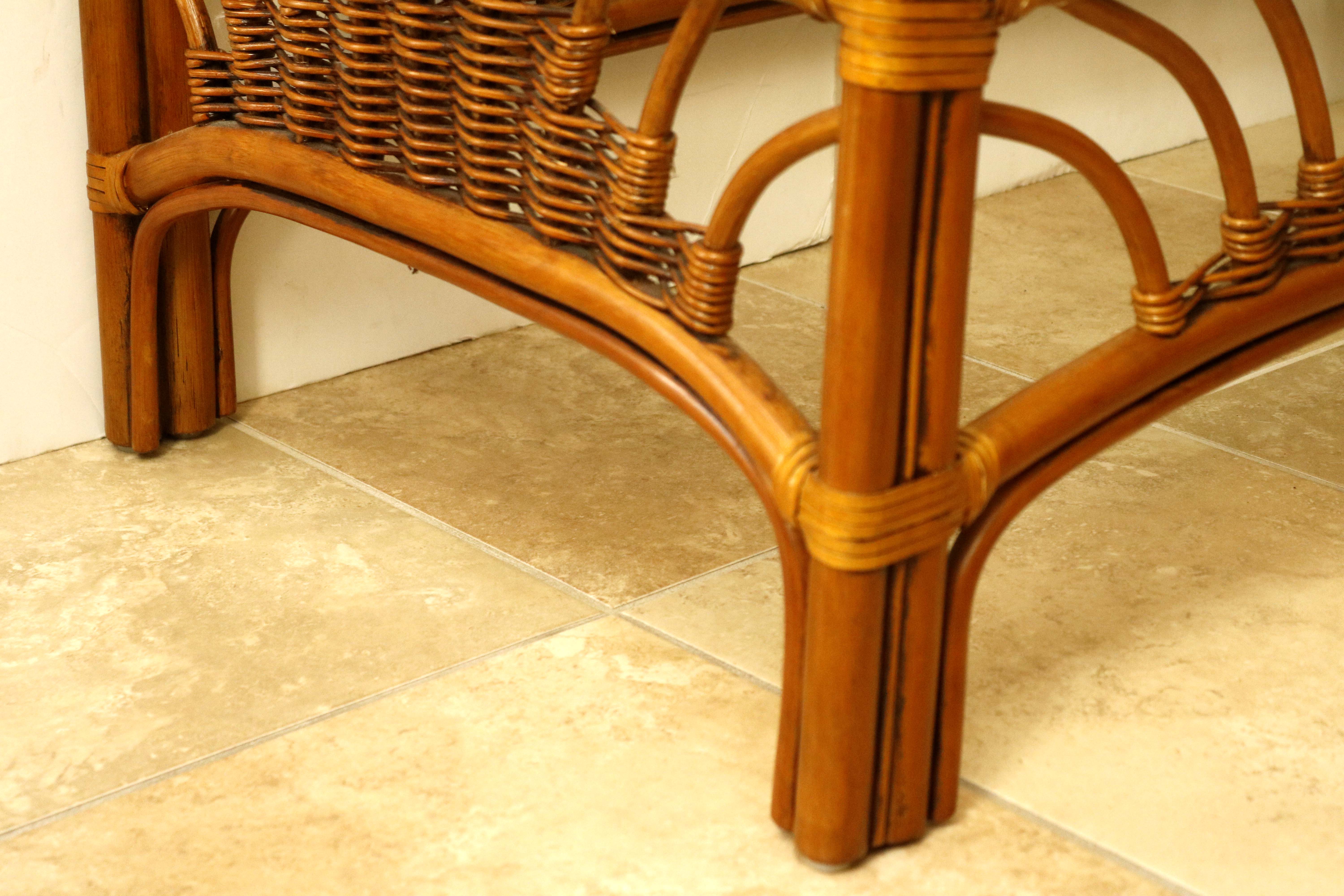 Leader's Bamboo and Rattan Wicker-Woven Glass Top Coffee Table