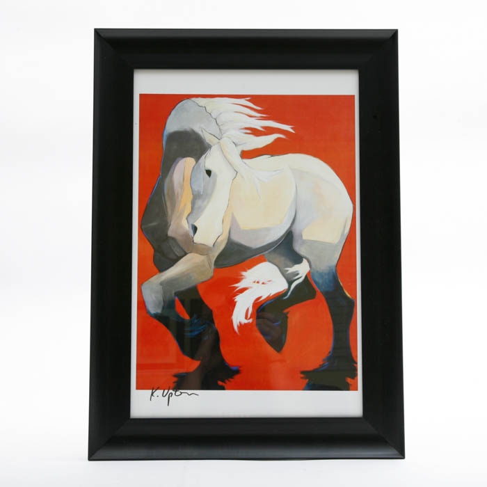 Signed and Framed Katie Upton White Horse Offset Lithograph