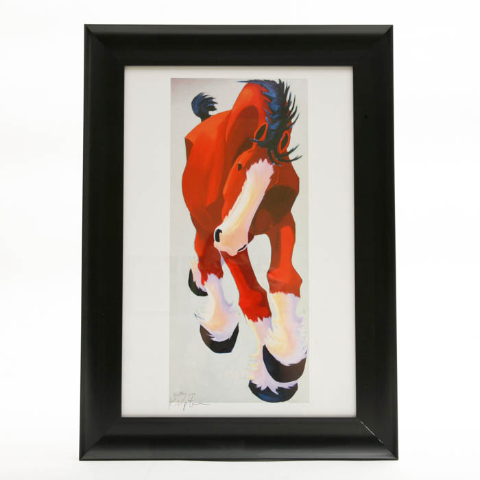 Signed and Framed Katie Upton White Horse Offset Lithograph