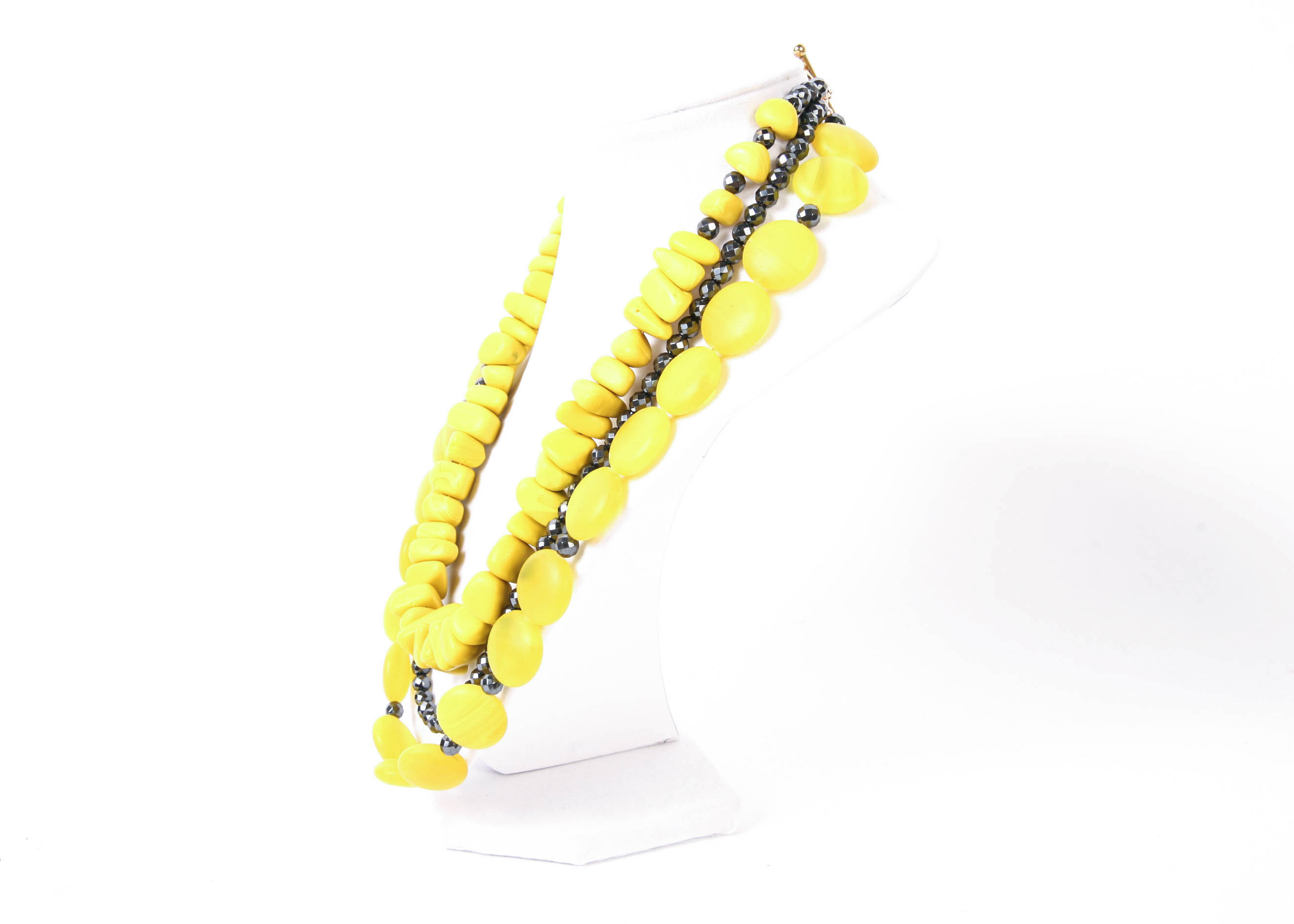 Linda Feld Hematite and Yellow Glass Beaded Necklace