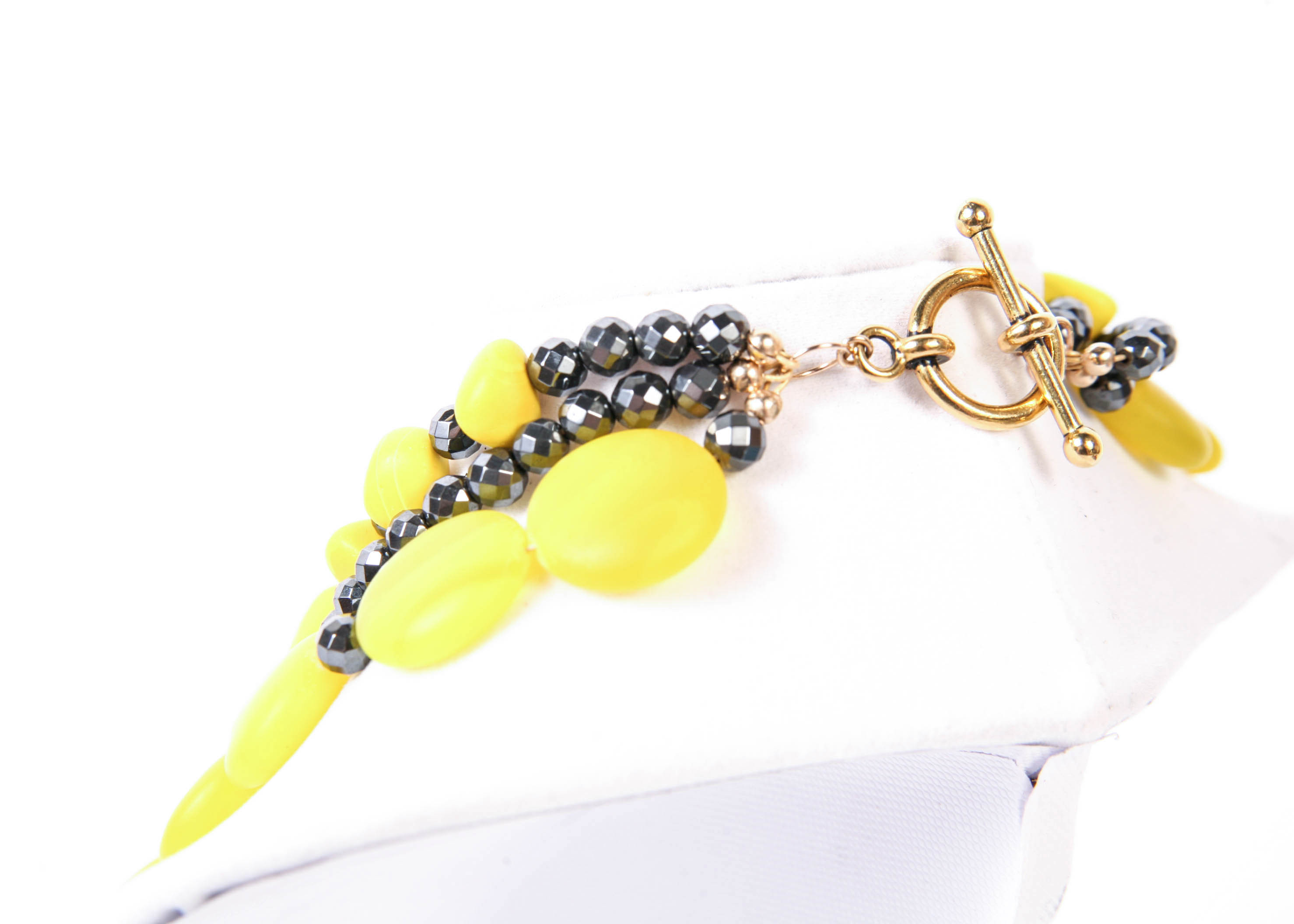 Linda Feld Hematite and Yellow Glass Beaded Necklace
