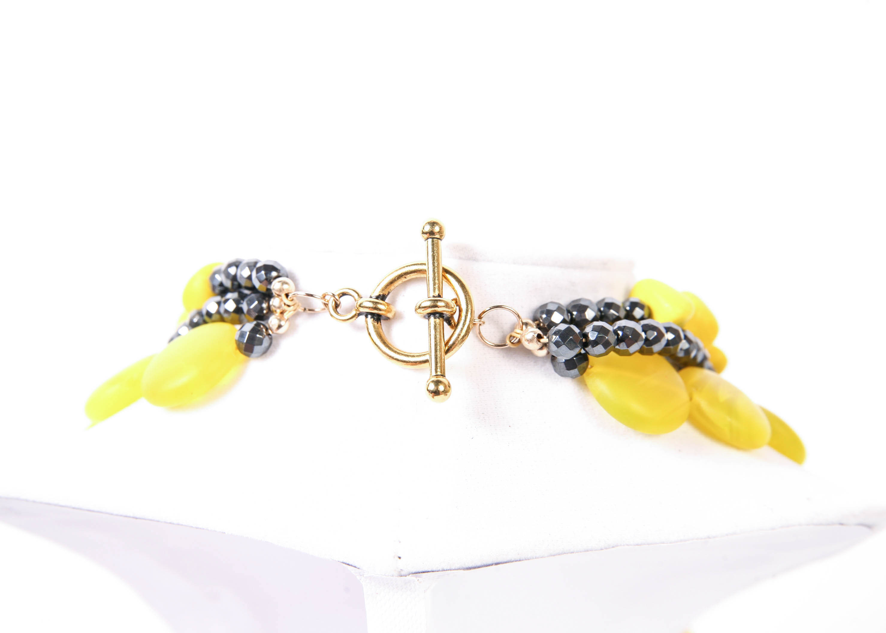 Linda Feld Hematite and Yellow Glass Beaded Necklace