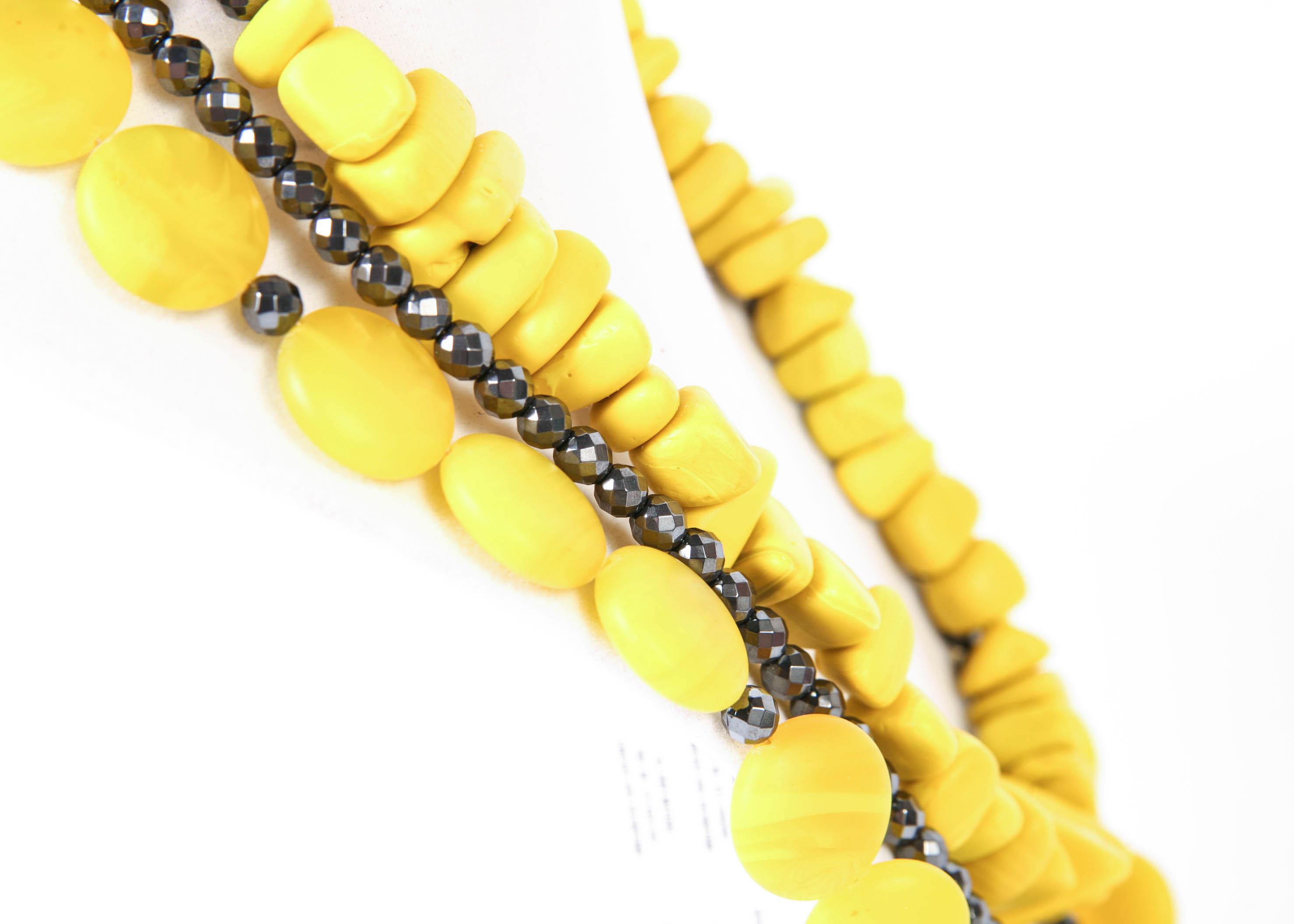 Linda Feld Hematite and Yellow Glass Beaded Necklace