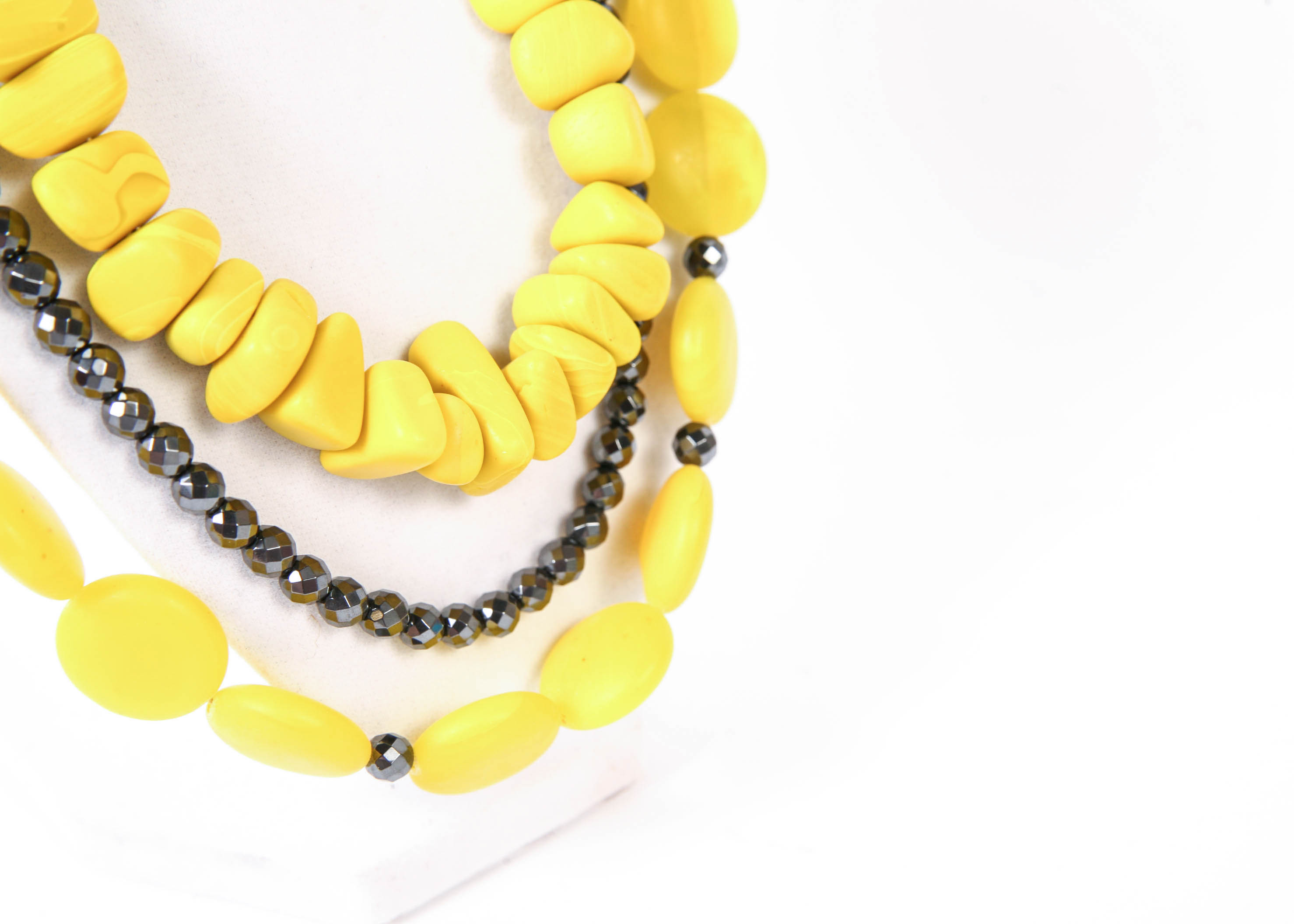 Linda Feld Hematite and Yellow Glass Beaded Necklace