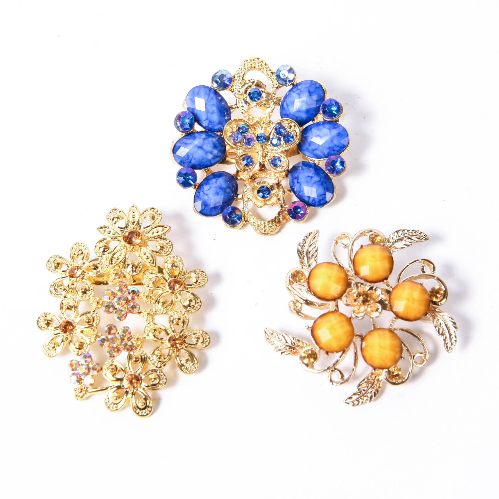 Trio of Vintage Gold-Tone Brooches