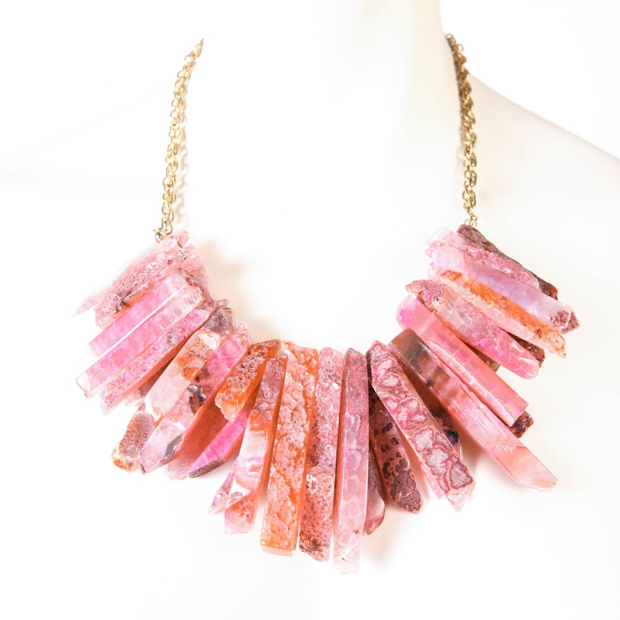 Double Layered Pink Agate Spike Necklace