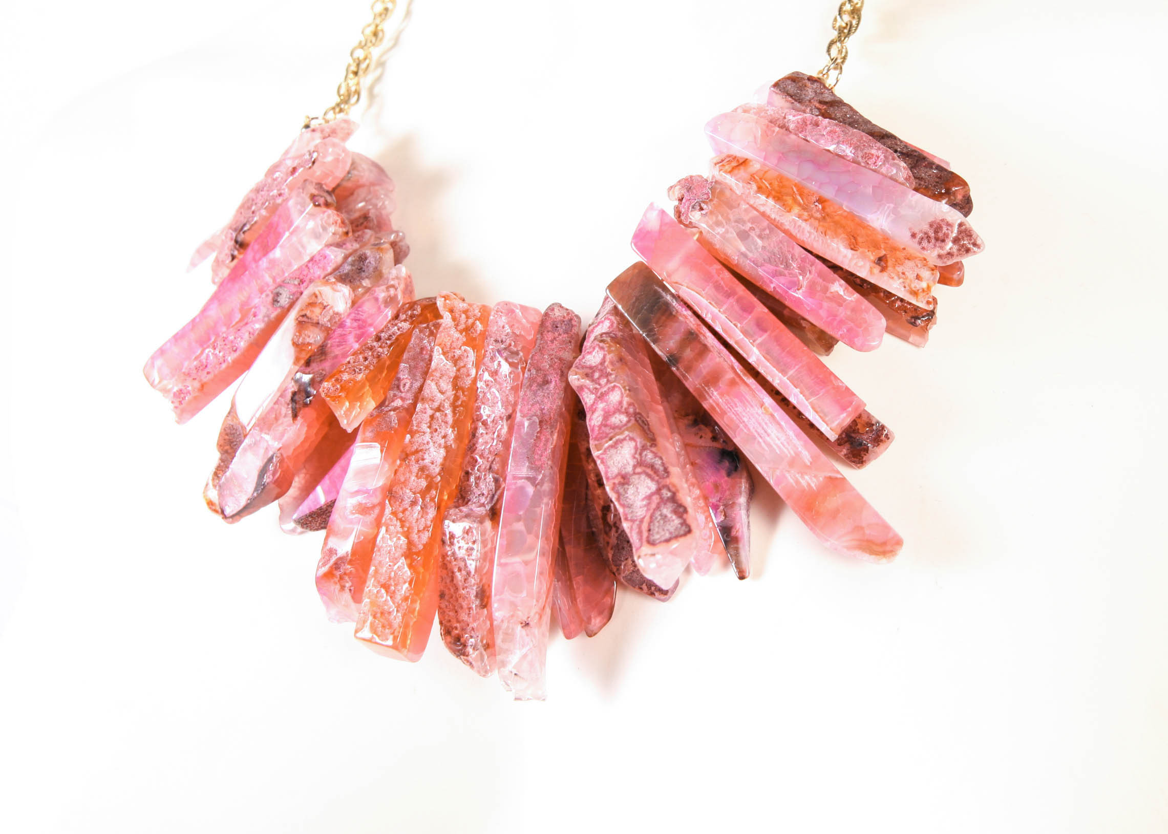 Double Layered Pink Agate Spike Necklace