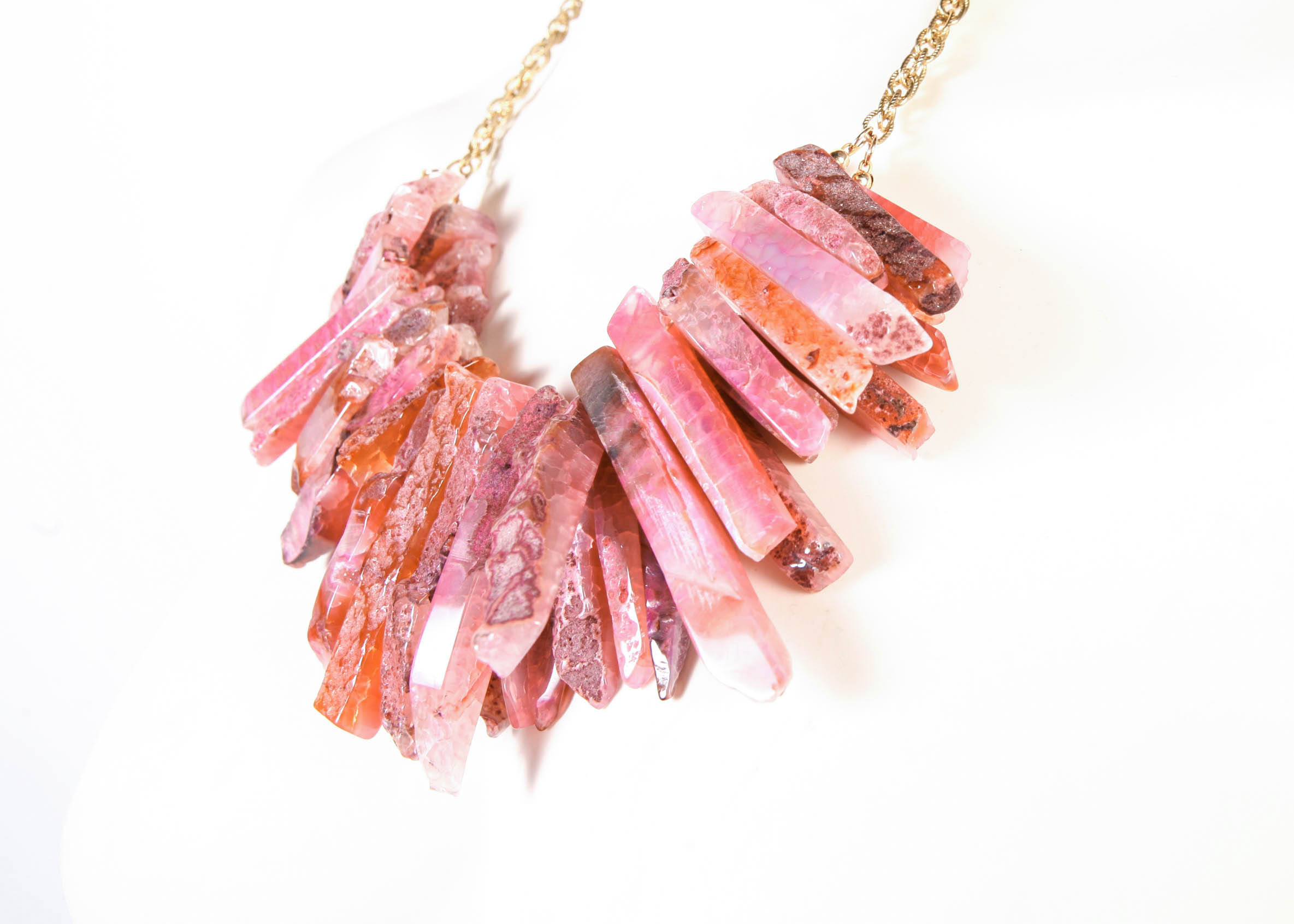 Double Layered Pink Agate Spike Necklace