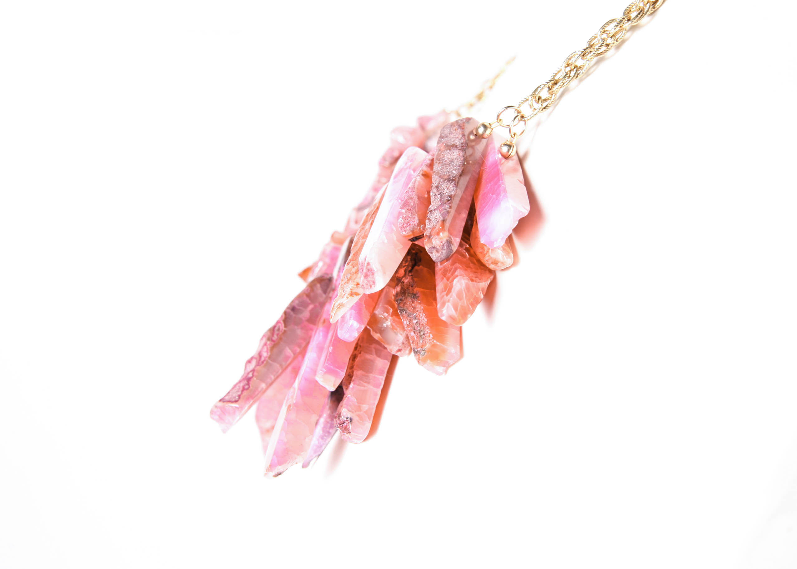 Double Layered Pink Agate Spike Necklace