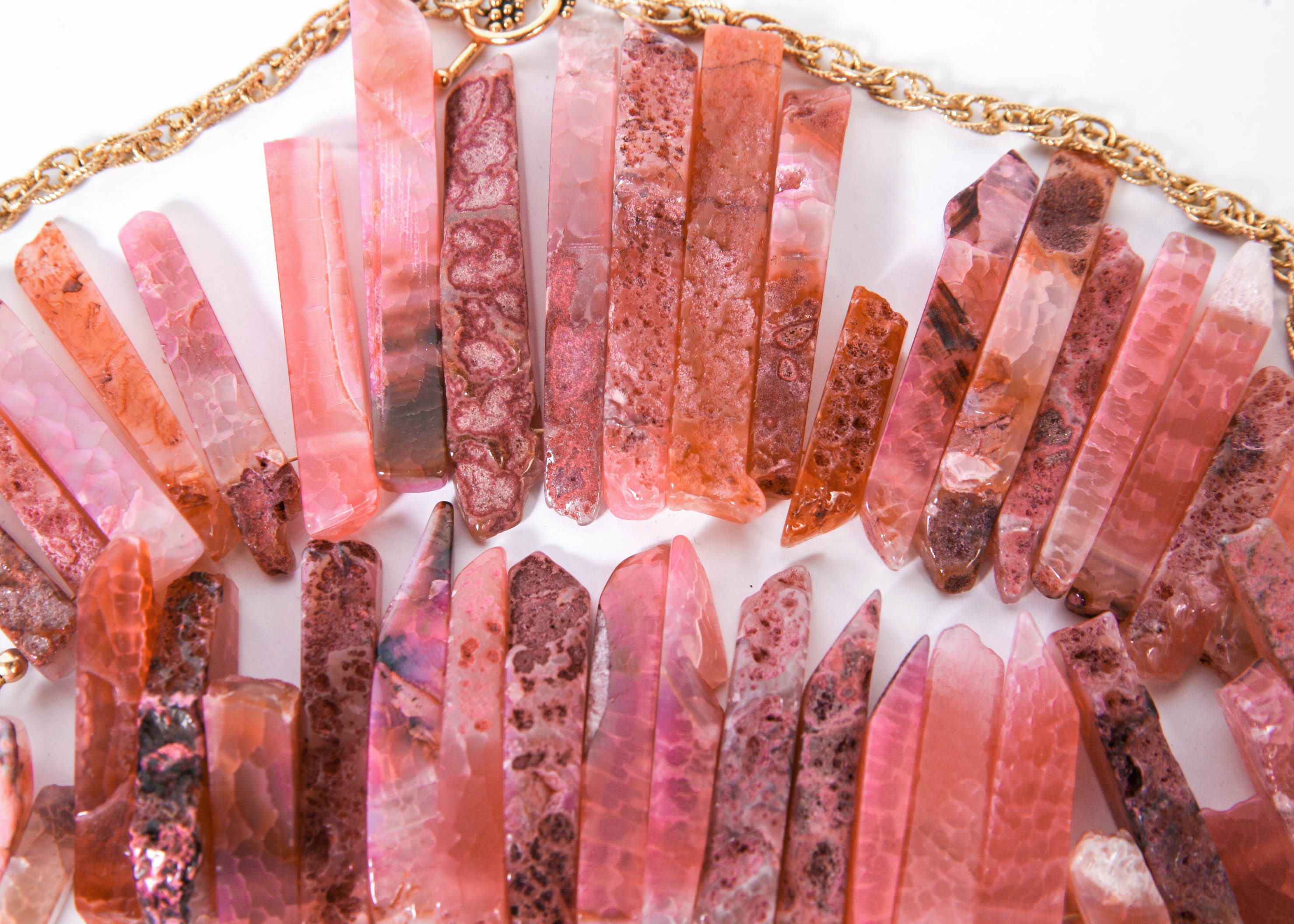Double Layered Pink Agate Spike Necklace