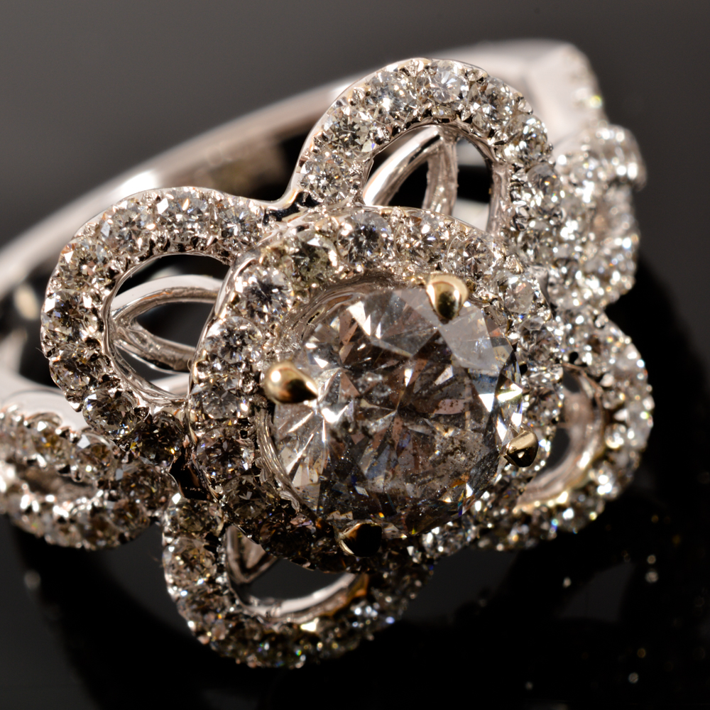 18KT White Gold Diamond Ring, Size 6 1/4