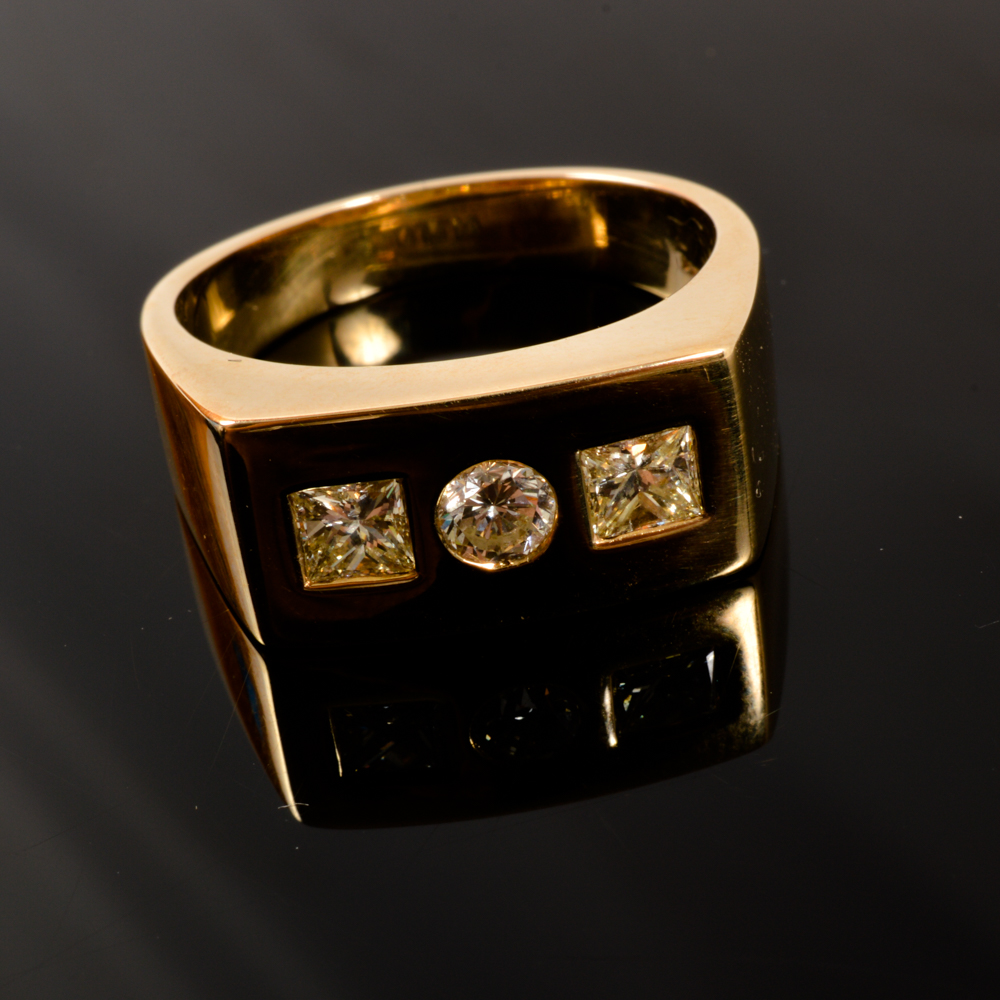 14KT Yellow Gold Gent's Flat Top Diamond Ring