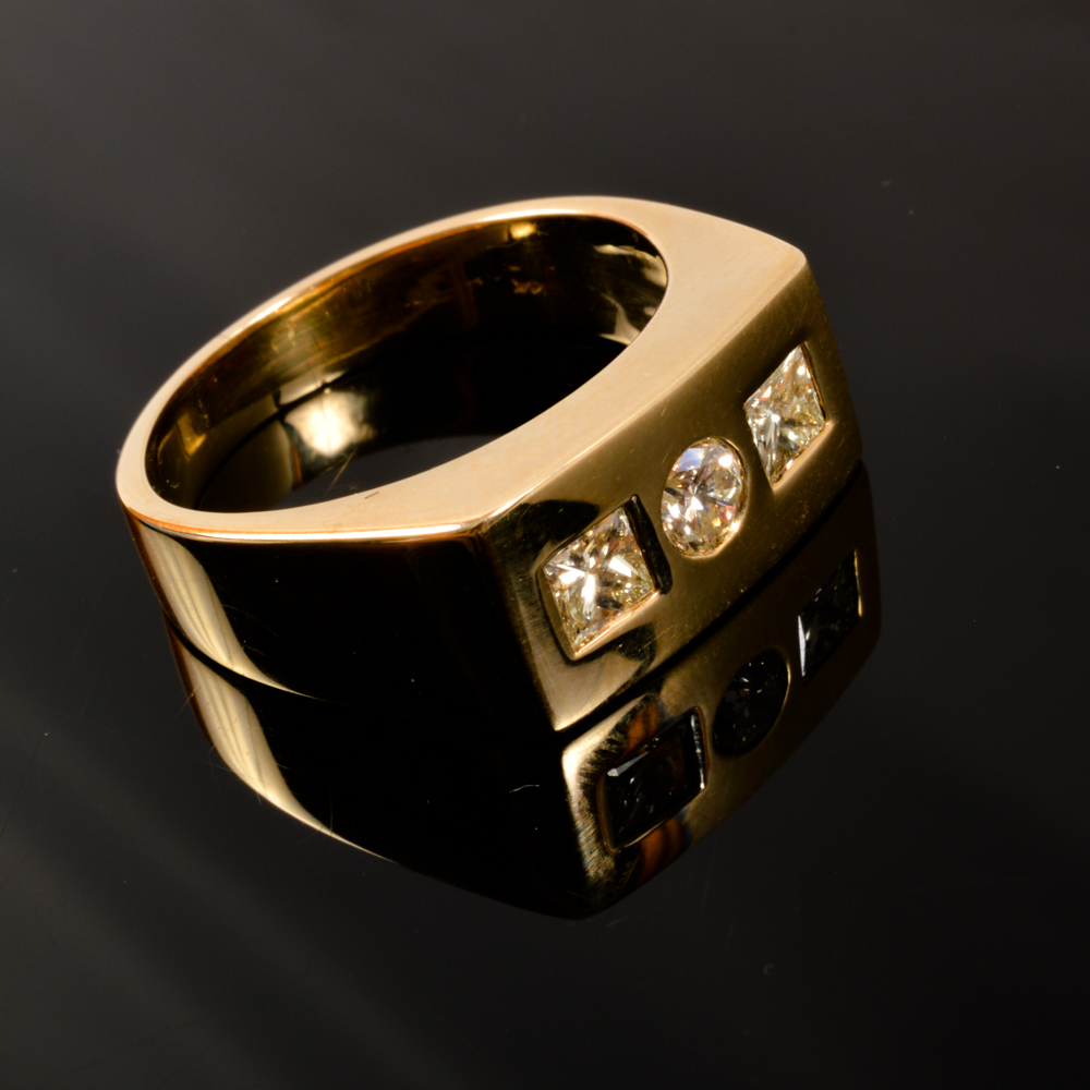 14KT Yellow Gold Gent's Flat Top Diamond Ring