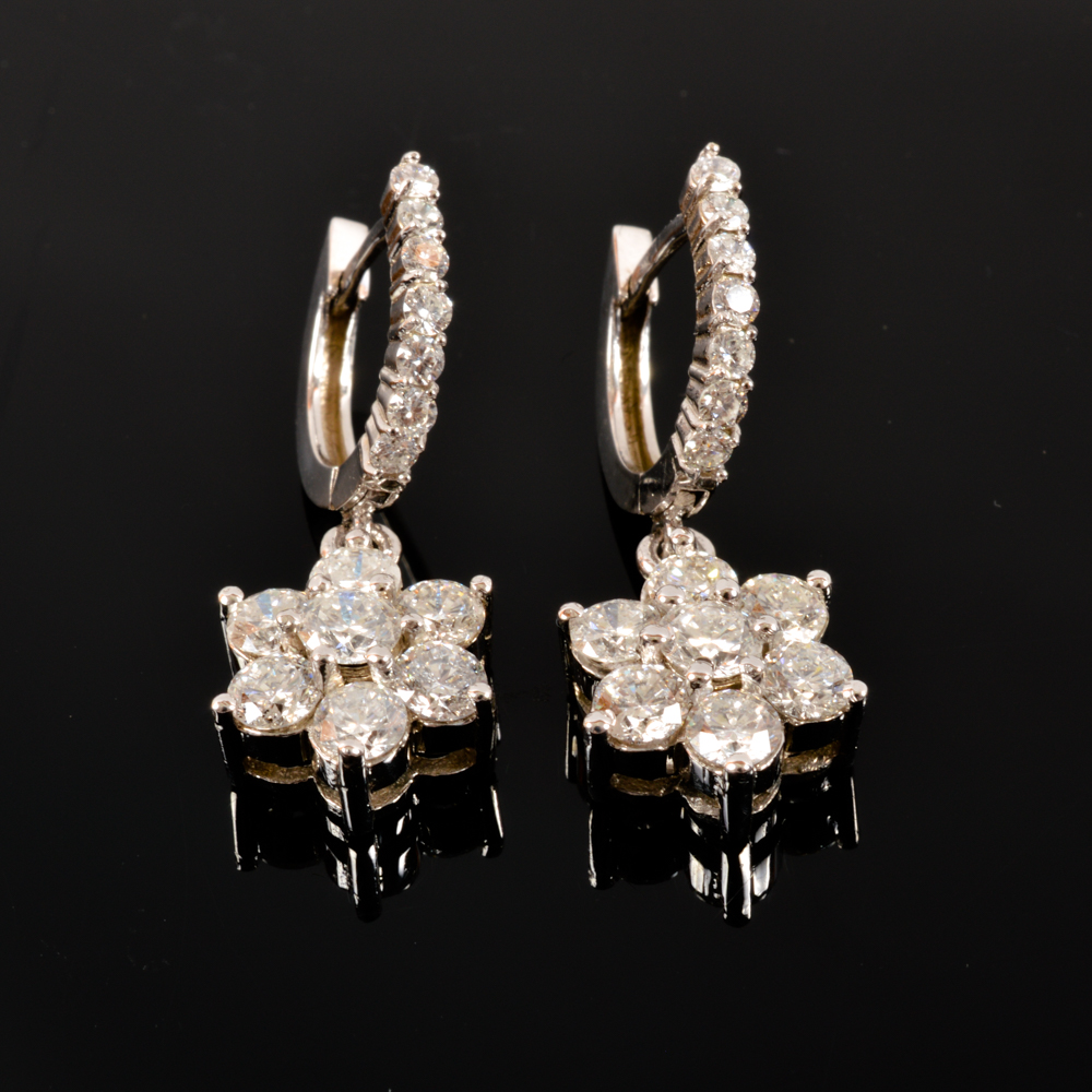 14KT White Gold 2.50ctw Diamond Cluster Flower Earrings